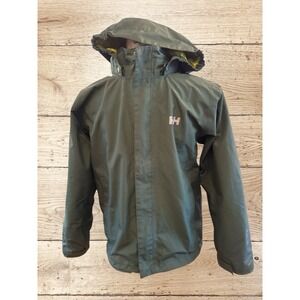 HH Youth Green Jacket Water/wind Proof W/ Removable Hood HellyTech EUC Size 16